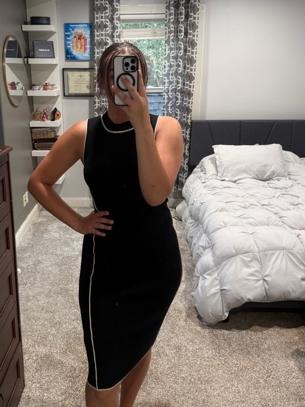 Black Sleeveless Sheath Dress with Contrast Piping
